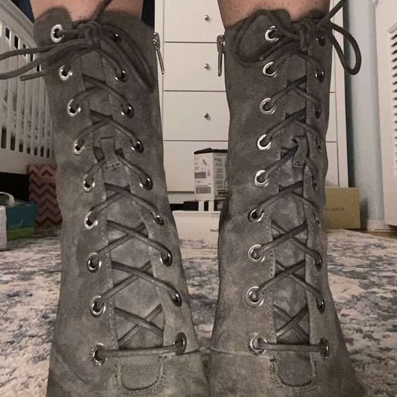 vince camuto grey velvet heels, lace up - Picture 3 of 3